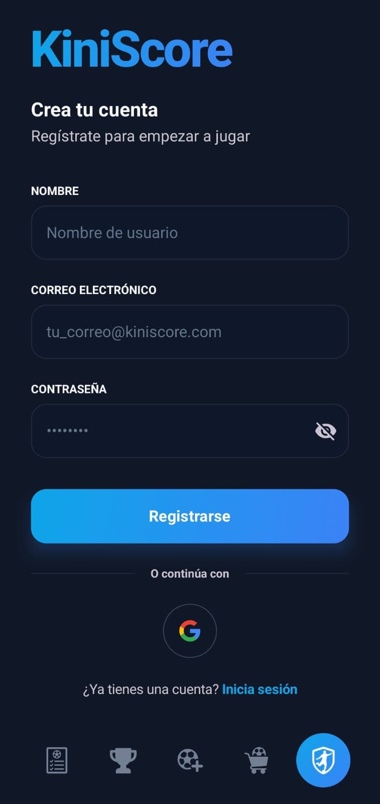 KiniScore pantalla